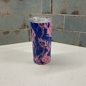 Lilly Pulitzer Travel Tumbler & Lid Borealis Blue and Pink Coral Print